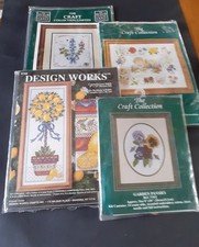 4 CROSS STITCH COMPLETE SETS, 3 NEW, 1 OPENED. MIXTURES OF FLORALS, AND FRUITS