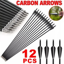 12PK Archery 30" Carbon Arrows SP500 Hunting Arrowheads for Compound Recurve Bow