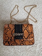 river island orange snake skin panther leopard gold chain hand bag handbag clutc