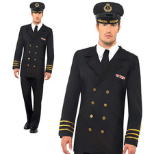 Navy Officer Costume Captain Sailor Mens Fancy Dress Outfit Uniform Suit New