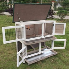 GREY RABBIT HUTCH GUINEA PIG HUTCHES RUN RUNS LARGE 2 TIER DOUBLE DECKER CAGE 