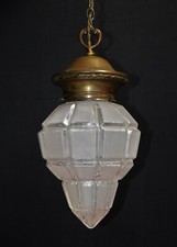 bronze art deco W.A.S Benson style pendant light hand-made shade C-1920s