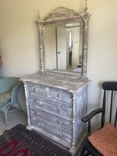 Distressed Shabby Chic Grey And White Dresser With Mirror