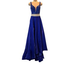 La Femme Women’s Size 12 Royal Blue Two-Piece Beaded Formal Prom Dress Long Gown