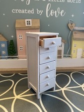 Dolls House 1:12 scale light grey painted 6 draw tall boy chest of draws