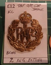 RAF Brass Cap Badge Kings Crown with 2 Lug Fitting.