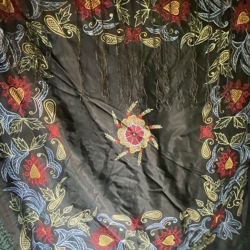 Vtg embroidered piano shawl - embroidered,