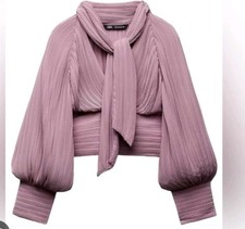 Zara Lilac Pleated Crop Top