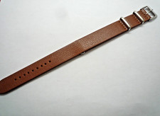 NATO Style One Piece Brown Leather 20mm Watch Strap 20 mm Lug Silver Buckle