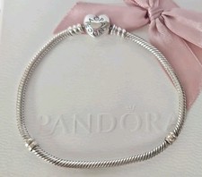 Genuine Silver Pandora Moments Snake Heart Clasp Charm Bracelet 20cm S925 ALE