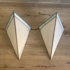 PAIR Vintage Art Deco Geometric Glass Wall Lights Uplighter Stained glass