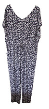 EMELIAX CLASSICS QVC SIZE UK XL V NECK  NAVY ANIMAL PRINT JUMPSUIT ALL IN ONE