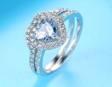 Diamante Heart Hugged Crystal Double Ring Set woman jewellery gift UK seller