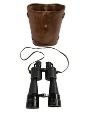 WW2 British RN Navy 12 X 50 Binoculars In Leather Case