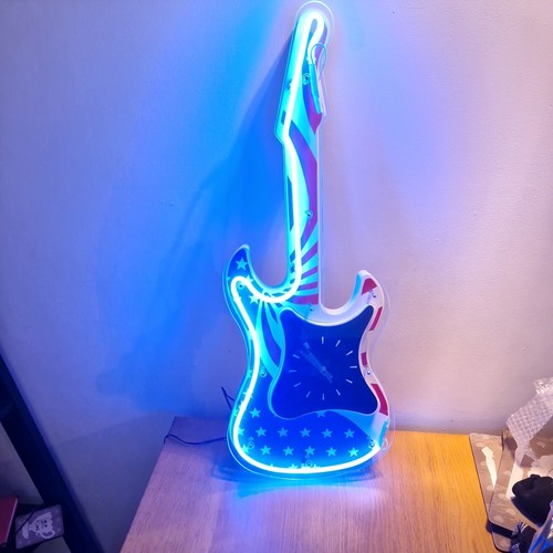 Neon guitar clock usa stars - guitar,