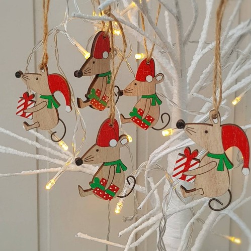 Wooden santa mice - wooden, ornaments