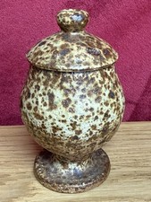 Vintage Antique Studio Pottery Small lidded  Jar Earthenware Mottled Speckled 5"