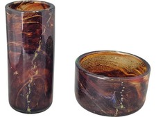 Vintage Art Glass Cylinder Vase and Bowl Set Decorative Collectibles