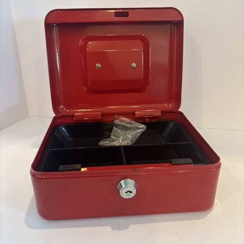 Red metal cash box - metal,