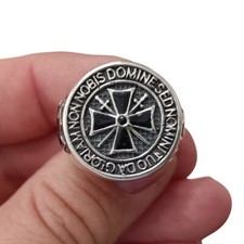 Men's Sterling Silver Templar Knights Ring Non Nobis Domine 925 Stamped