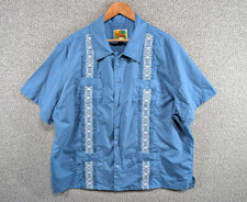 Haband Vintage Men's Blue Guayabera Cuban Style Embroidered Button Shirt 2XL