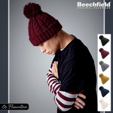 Cable Knit Melange Pom Pom Beanie Hat Beechfield Headwear Bobble Suprafleece Men