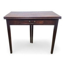 Antique mahogany turn over top console tea table / writing table with drawer