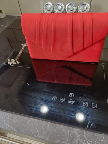 Ladies red suede - effect, clutch