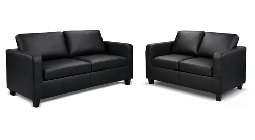 Black leather sofa seater - black, pu