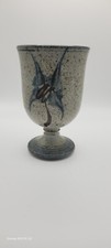 Vintage Studio Pottery Goblet/wine glass Grey speckle hand painted 12cm  x 7cm