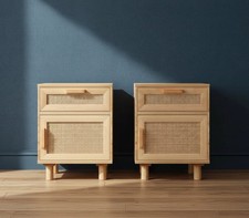 Rattan Bedside Table Pair