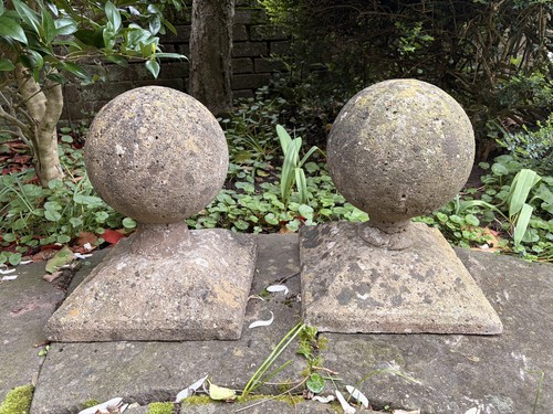 Pair vintage stone ball - pair,
