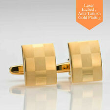 Anti-Tarnish Laser Etched Gold Plating Checkered Square Chess Board Cufflinks