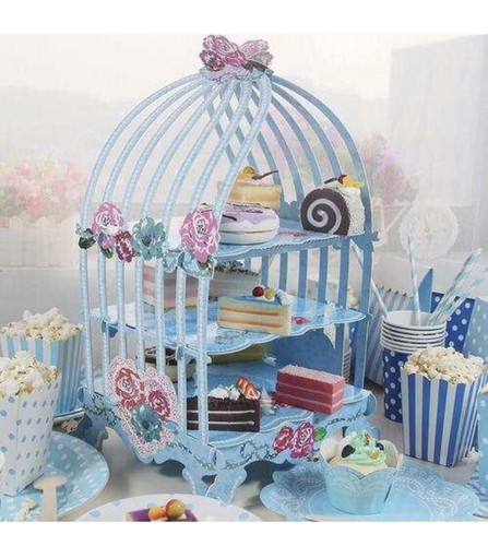 Blue cupcake stand birdcage - blue,