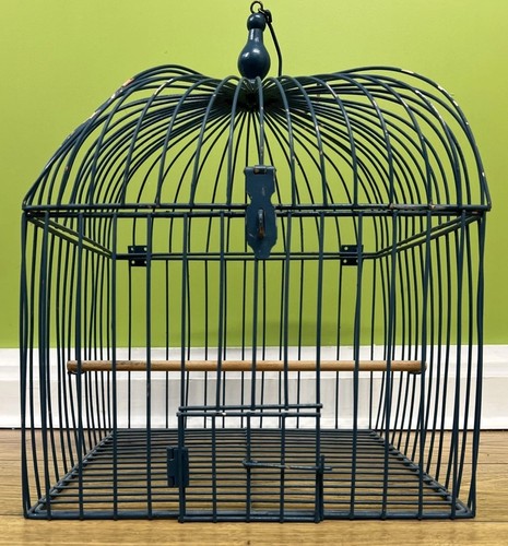 Vintage blue metal bird cage - vintage,