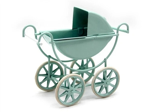 Dolls house pram light blue - house,
