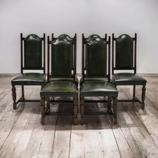 Green leather dining chairs - 6,