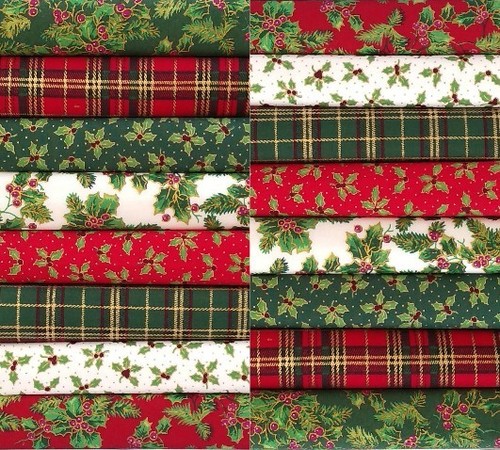 Mixed christmas holly fabric - christmas,