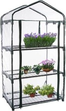 3 Tier Mini Greenhouse With Clear PVC Cover Roll Door Three Shelves Grow House