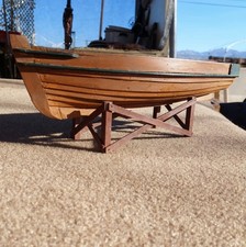 Vintage MCM Handmade Wooden Nautical Long Row Boat w-Oars Model 15.5" Hemingway 