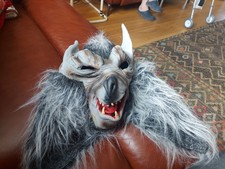Werewolf Vintage Rubber Latex Halloween Mask With Faux Fur Trim Adult Size