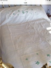 ☘️ART DECO IRISH LINEN EMB LTOP SHEET BED COVER T CLOTH 7FT 7 X 8FT 2”☘️