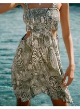 Anthropologie The Piper Bandeau Cutout Mini Dress Size M Green Zebra Safari Sun