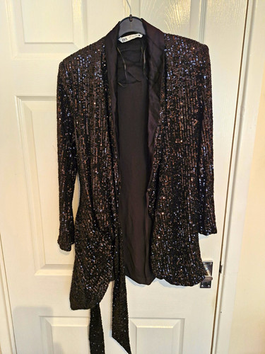 Zara black sequin long - zara, blazer