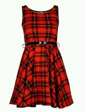 Womens Sleeveless Belted Tartan Check Print Skater Flared Dress size UK 8-26