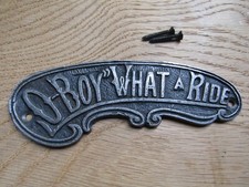 O-BOY WHAT A RIDE cast iron vintage rustic Décor wall door sign plaque