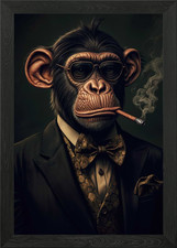 Cigar Smoking Monkey Framed