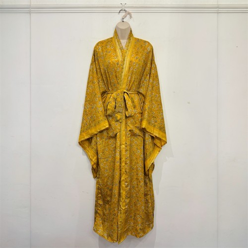 Recycled sari silk kimono robe - recycled,