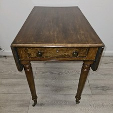 Antique Georgian Mahogany Pembroke Drop Leaf Table with Brass Castors and Drawer