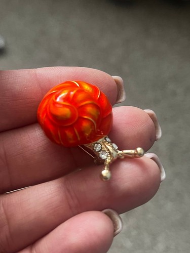Orange snail brooch - snail, pin